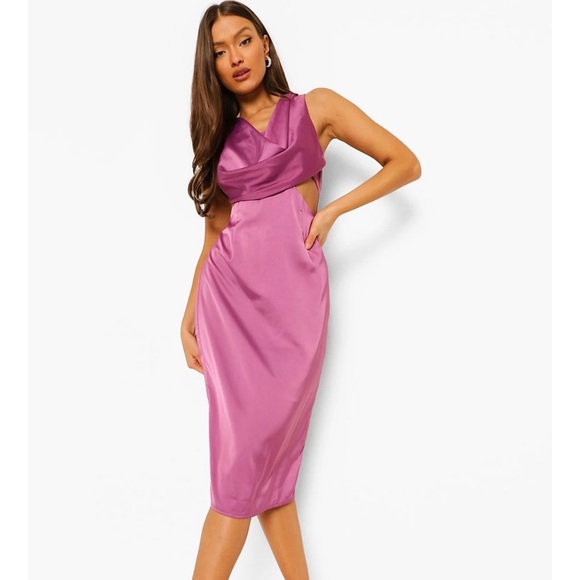 Boohoo Purple Cowl Front Cut Out Midi Dress - Picture 1 of 5